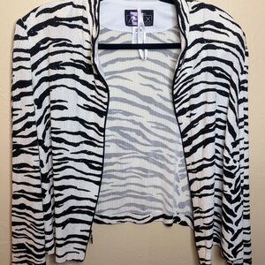 Zebra Print Open Front Blazer with Sparkly Rhinestones Vintage